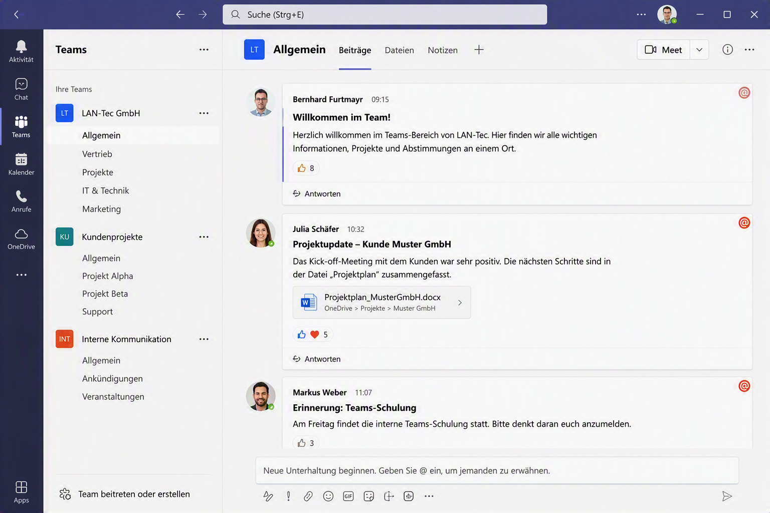 Beispielansicht einer Microsoft-365-Arbeitsumgebung